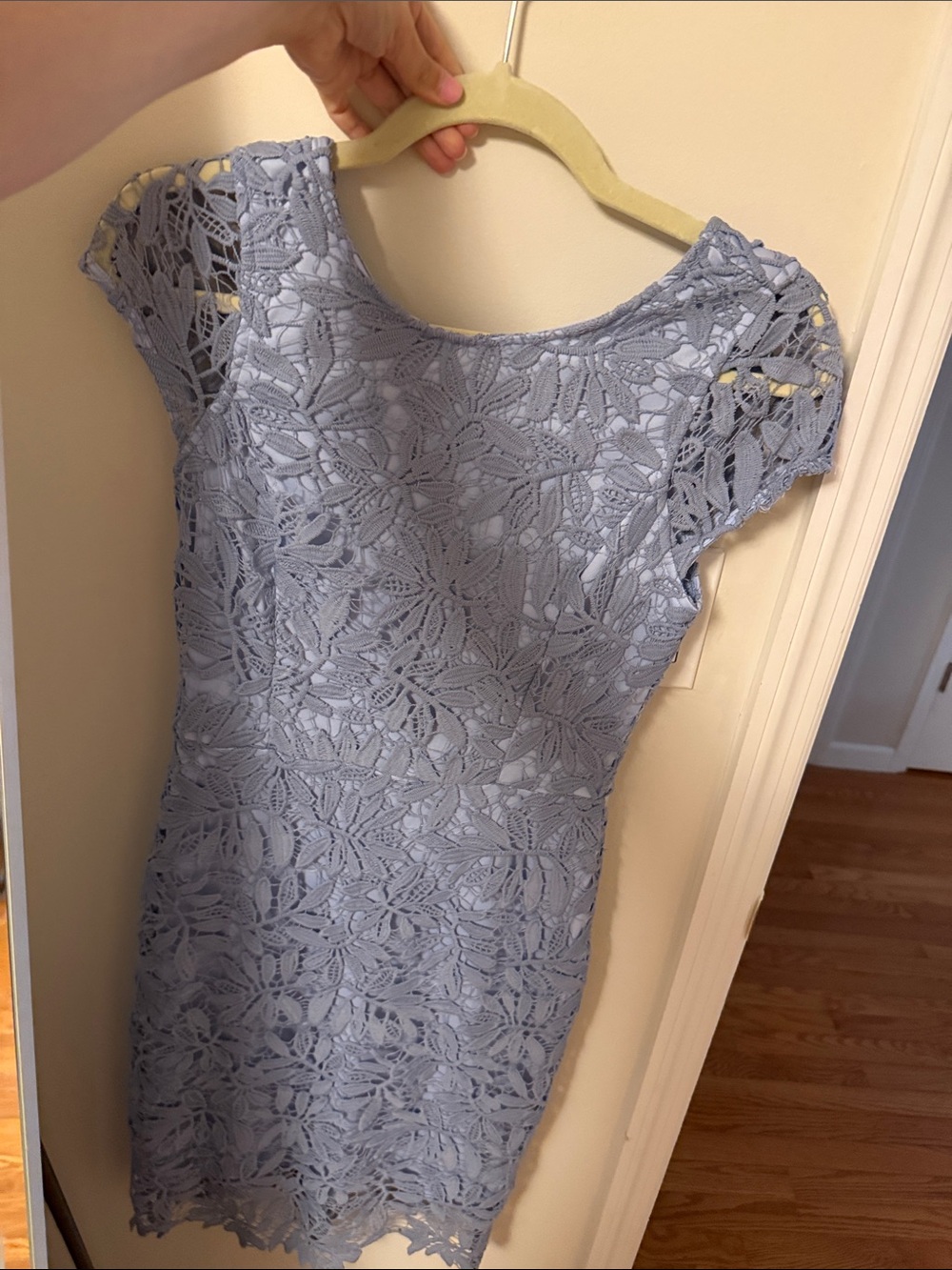 Lulu's Light Blue Floral Lace Cap-Sleeve Midi Dress